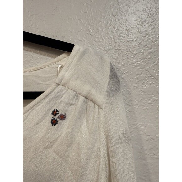 Free People Ivory Oxford Embroidered Slip On Mini Swing Bohemian Dress Medium - Picture 10 of 10
